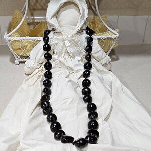 Ku Kui Nut Shaped on Ribbon Necklace Black
